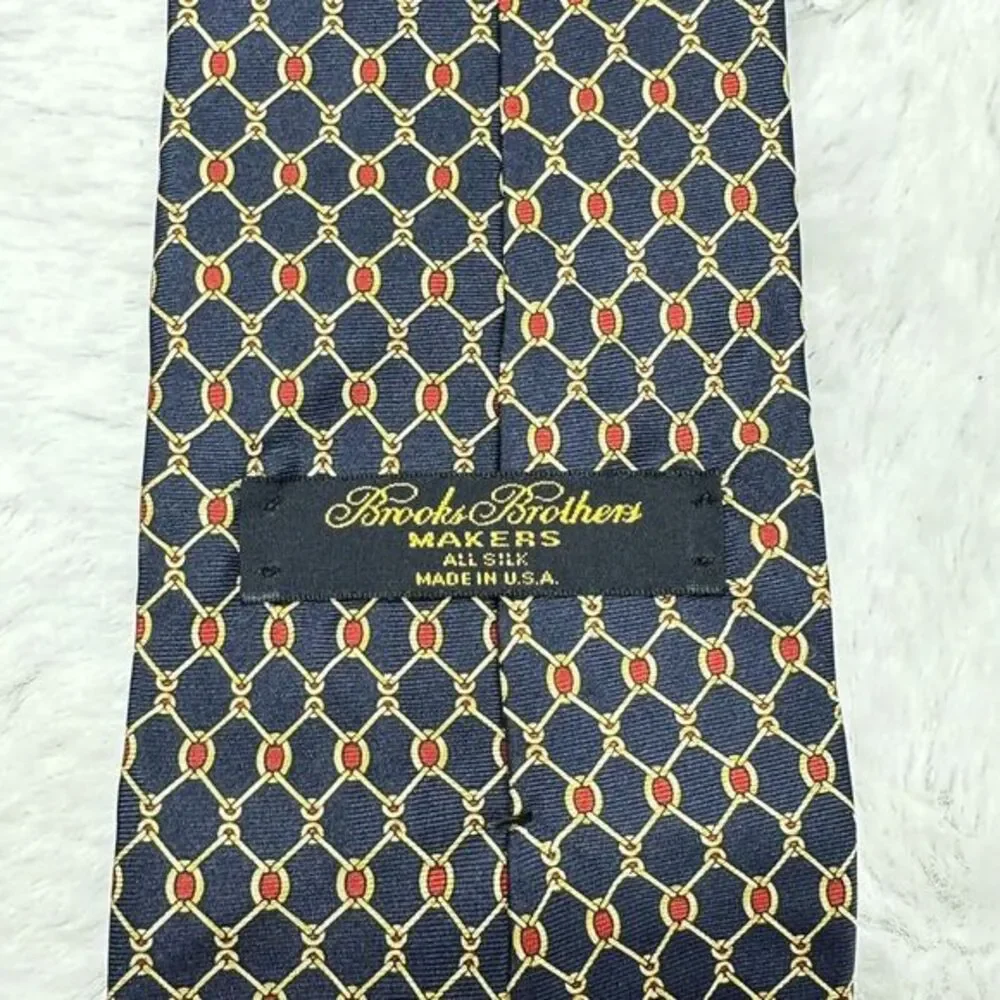 Brooks‎ Brothers Makers Mens Necktie Tie Blue Red Gold Chain Links Print silk